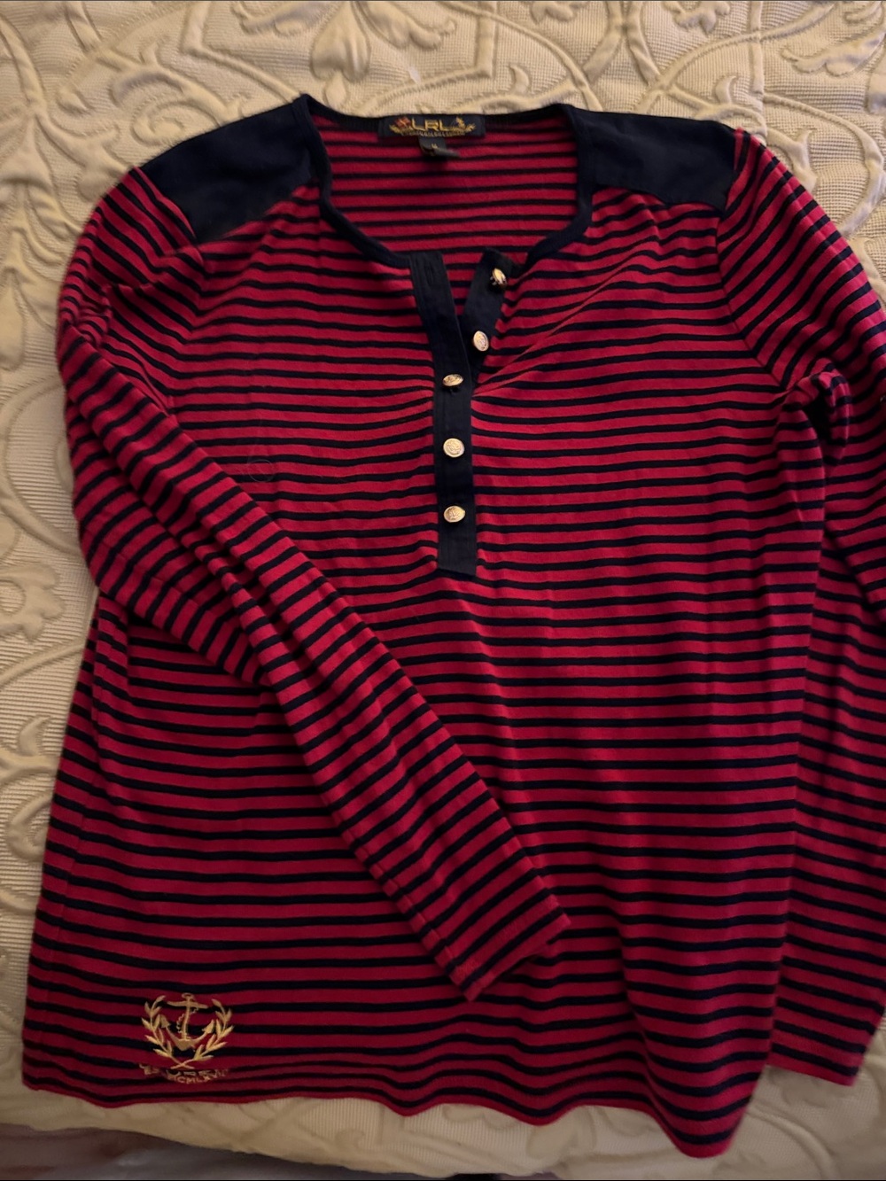 RLX Ralph Lauren Red & Navy Striped Long Sleeve Henley
